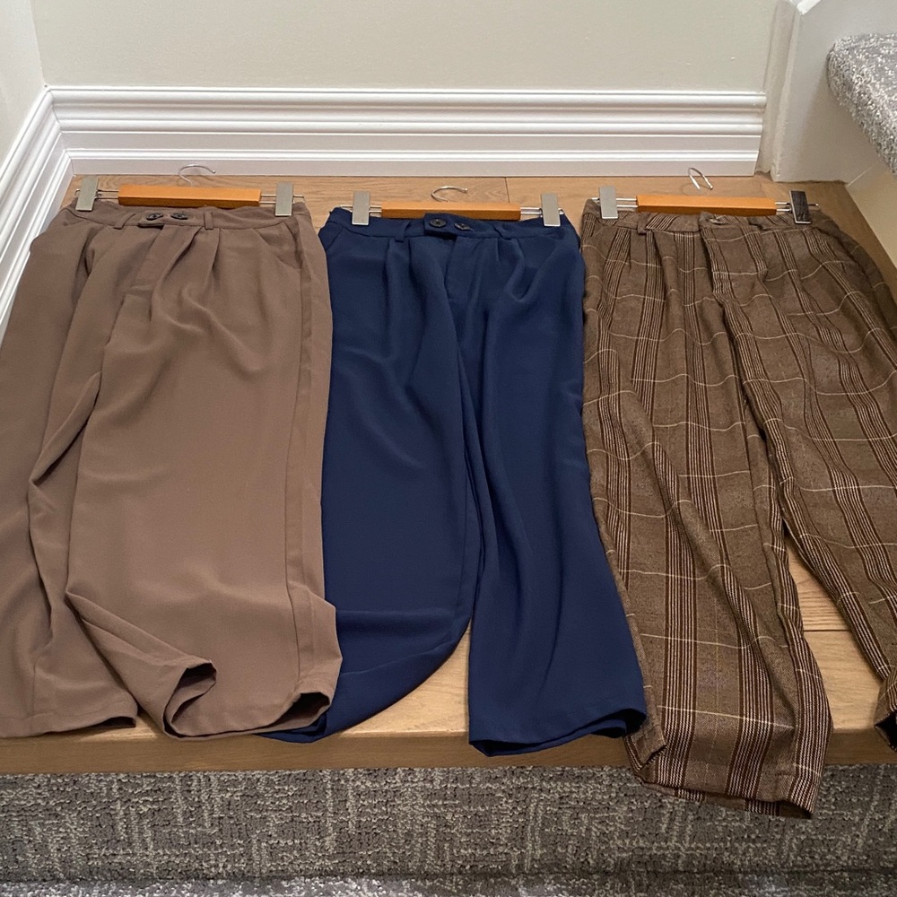 SHEIN Women's Trousers in Brown, Navy, and Plaid (Bundle!), XS